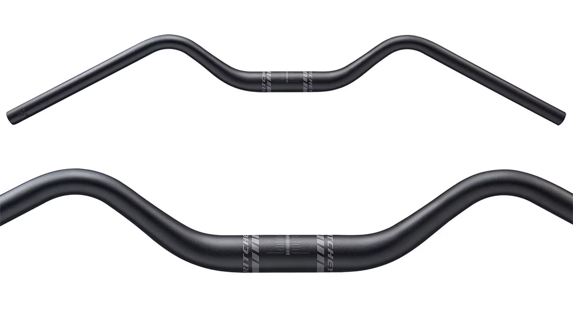 Two black bicycle handlebars on a white background