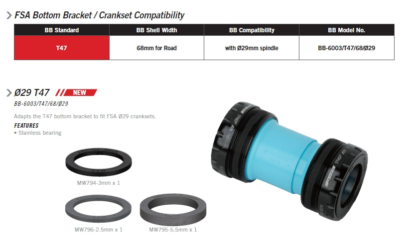 FSA Bottom Bracket T47 Threaded 68mm For Dub Spindle