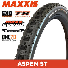 Maxxis Aspen ST Team Spec 29x2.40 TR EXO 170 TPI MaxxSpeed XC Folding Tyre Black