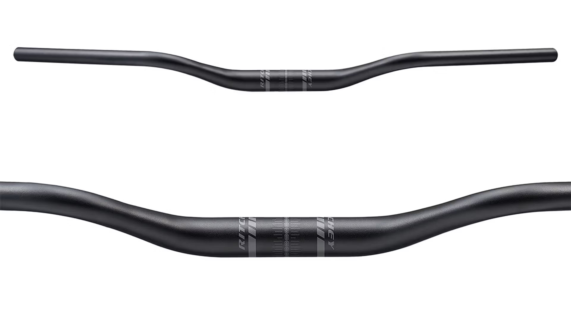 Two black bicycle handlebars on a white background