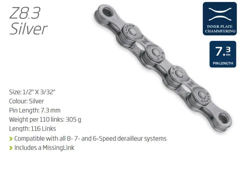 KMC CHAIN - 6-8 Speed -  Z8.3 - 116L - SILVER - w/Connect Link