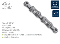 KMC CHAIN - 6-8 Speed -  Z8.3 - 116L - SILVER - w/Connect Link