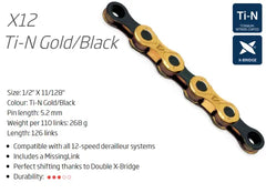 KMC X12 - 1/2" x 11/128" x 126L - w/Connect Link, Gold/Black,