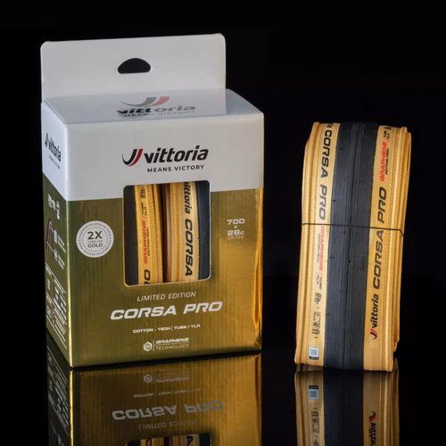 Vittoria Folding Tyres Corsa Pro IV 700x28c G2 Gold Ltd Edition Twin Pack