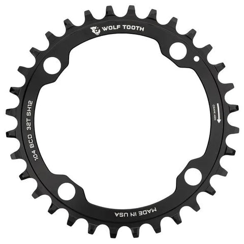 Wolf Tooth Chainring Drop Stop SH-12 104 BCD Shimano 12-Speed 34T Black
